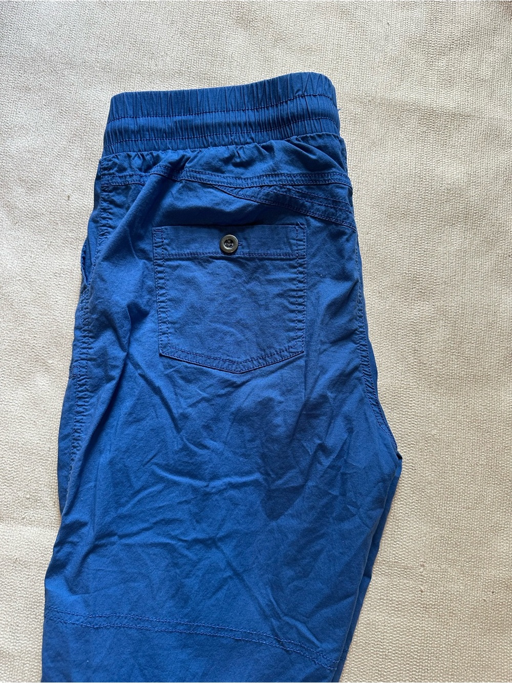 Women’s Blue Capri Pants Cropped Utility Cargo Drawstring Elastic Waist Pockets - Picture 7 of 9